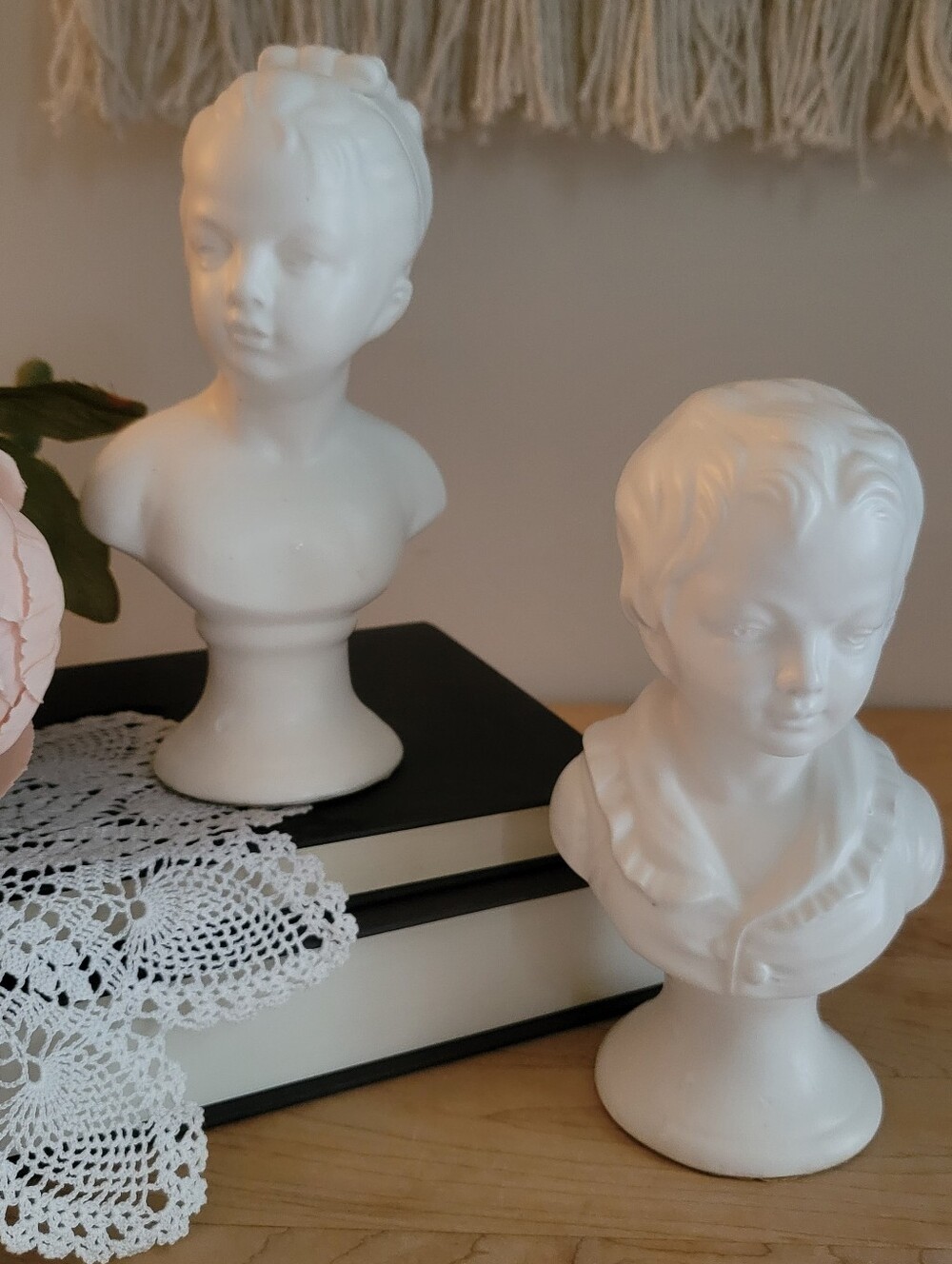 Vintage Napcoware White Porcelain Victorian Children Busts, Set of Two